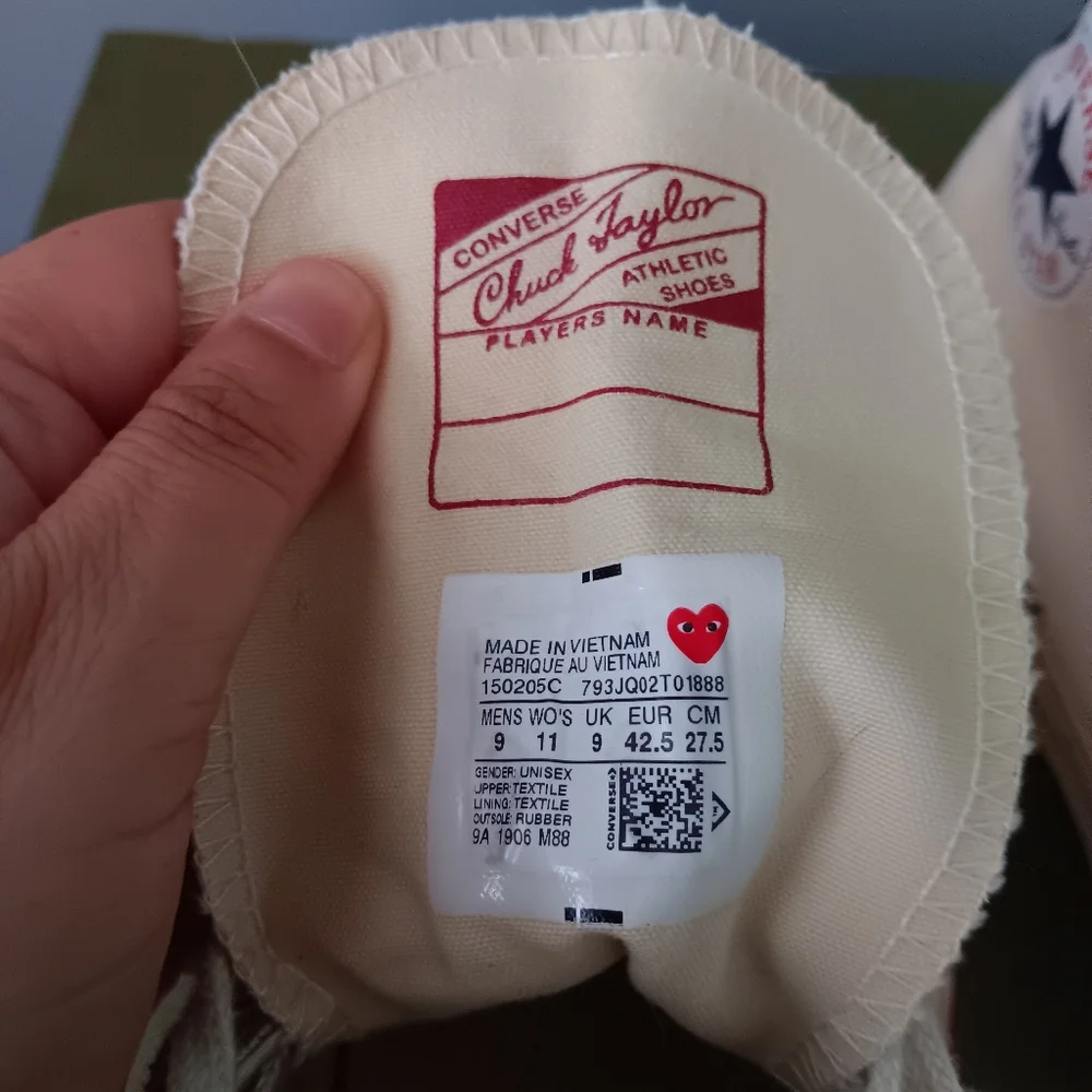 Converse Play Comme Des Garcons High Top White Shoes M9 W11 - Picture 5 of 7
